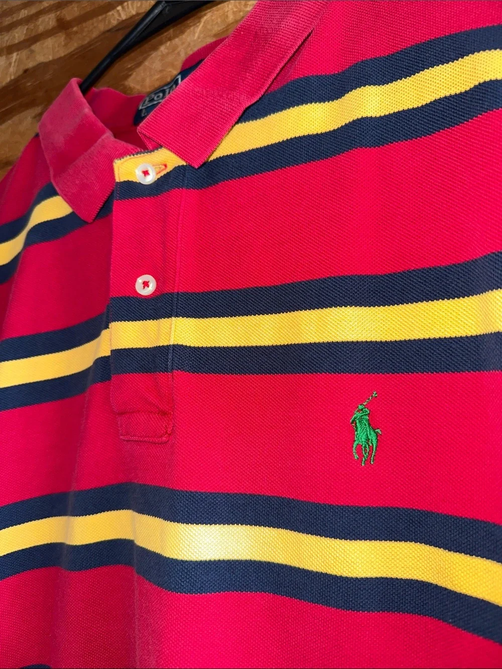 Ralph Lauren Red Polo with Navy and Yellow Stripes